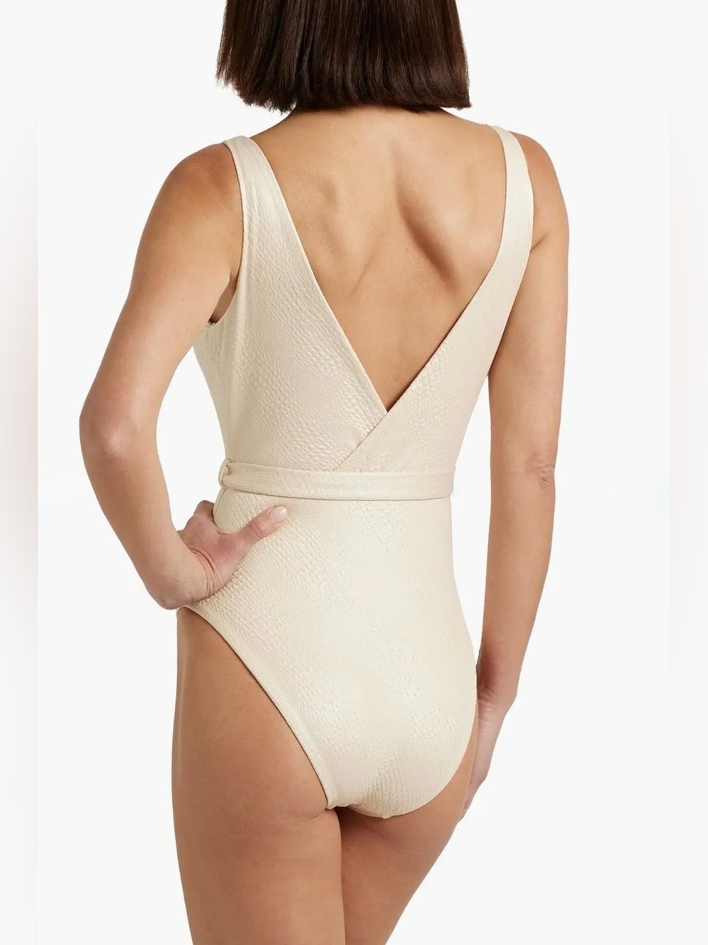 Onia One Piece Swimsuit Belted Croc Textured Sand Cream Size Large NWT - Picture 5 of 11